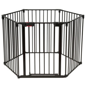 6 Panel Wall-mount Adjustable Baby Safe Metal  Fence Barrier-Black - Color: Black - Size: 60 Degrees