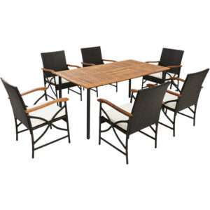 5/7-Piece Outdoor Dining Set with Acacia Wood Table-6 Pieces + - Color: Brown
