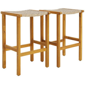 Patio Wood Bar Stools Set of 2/4-2Pieces - Color: Natural