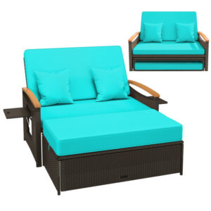 Outdoor Wicker Daybed with Folding Panels and Storage Ottoman-Green - Color: Green