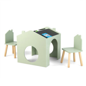 3 Pieces Wooden Kids Table and Chair Set-Green - Color: Green
