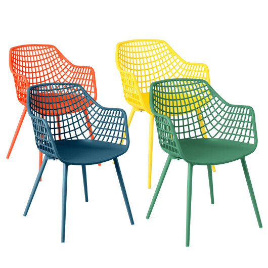 4 Pieces Kids Chairs with Curved Backrest and Ergonomic Armrests - Color: Multicolor