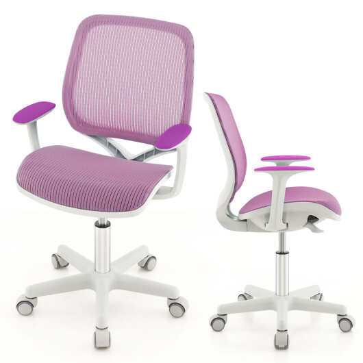Swivel Mesh Children Computer Chair with Adjustable Height-Purple - Color: Purple - Image 4