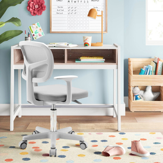 Adjustable Desk Chair with 5 Rolling Casters for Kids-Gray - Color: Gray - Image 3