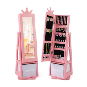Kids Jewelry Armoire Cabinet with Large Storage Capacity and Swivel Base-Pink - Color: Pink