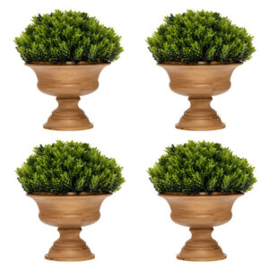 4 Pack Artificial Boxwood Topiary Trees - Color: Green