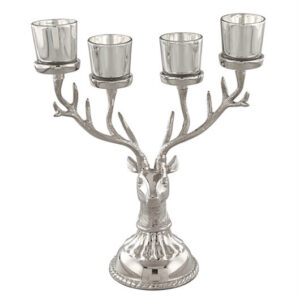 Reindeer Candle Holder Christmas Ornament for 4 Candles Aluminum Decoration-Silver - Color: Silver