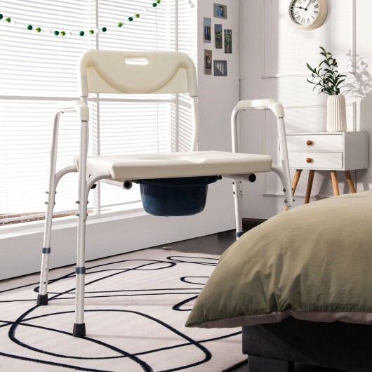 3-in-1 Bedside Commode Portable Toilet with Adjustable Height - Color: White - Image 2