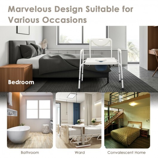 3-in-1 Bedside Commode Portable Toilet with Adjustable Height - Color: White - Image 3