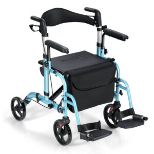 Folding Rollator Walker with Seat and Wheels Supports up to 300 lbs-Navy - Color: Navy