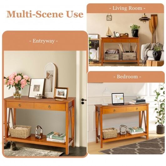 Console Table with Drawer Storage Shelf for Entryway Hallway-Cherry - Color: Natural - Image 3