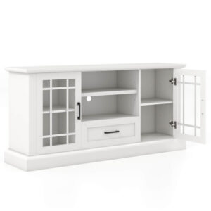 TV Stand for TVs up to 70  with Glass Doors Cubbies and Drawer-White - Color: White