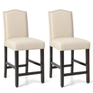 2 Pcs Fabric Nail Head Counter Height Dining Side Chairs Set-Beige - Color: Beige