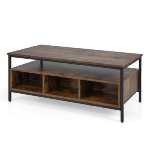 3-Tier Industrial Style Coffee Table with Storage and Heavy-duty Metal Frame-Coffee - Color: Coffee