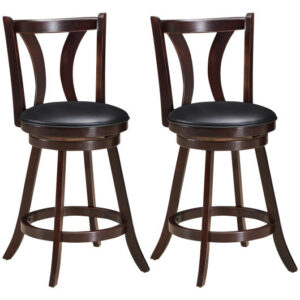 Set of 2 Swivel Bar stool 24 Inch Counter Height Leather Padded Dining Kitchen Chair-24 Inch - Color: Brown - Size: 24 inches