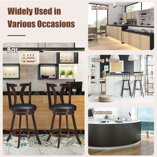 Set of 2 Swivel Bar stool 24 Inch Counter Height Leather Padded Dining Kitchen Chair-24 Inch - Color: Brown - Size: 24 inches - Image 5