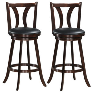 Set of 2 Swivel Bar Stools 29.5 Inch Bar Height Chairs with Rubber Wood Legs-29.5 Inch - Color: Brown - Size: 29.5 inches