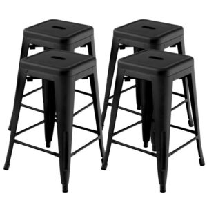 24 Inch Set of 4 Tolix Style Counter Height Barstool Stackable Chair-Black - Color: Black