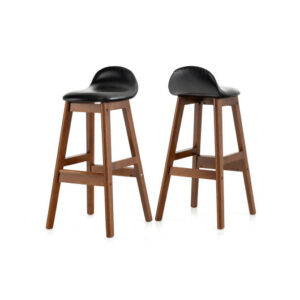 27.5 Inch Set of 2 Upholstered PU Leather Barstools with Back Cushion-Brown - Color: Brown