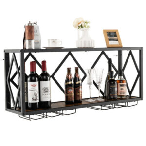 Wall Mounted Wine Rack for 39 Bottles and 12 Glasses - Color: Black