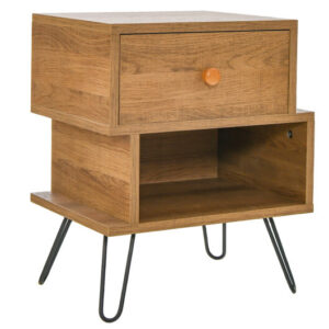 Set of 2 2-Tier Irregular Wooden Nightstands with Elevated Metal Feet-Walnut - Color: Walnut