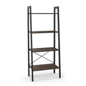 4-Tier Bookshelf with Metal Frame and Adjustable Foot Pads-Oak - Color: Oak