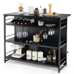 Kitchen Island with 4-Tier Storage Shelf and Long Footrest for Home-Black - Color: Black