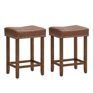 24 Inch Upholstered PU Leather Bar Stools Set of 2-Brown - Color: Brown
