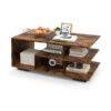 Rectangular Coffee Table with L-shaped Middle Shelf-Brown - Color: Brown