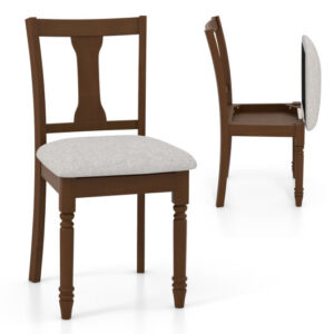 Kitchen Dining Chair with Linen Fabric and Storage Space-Brown - Color: Brown