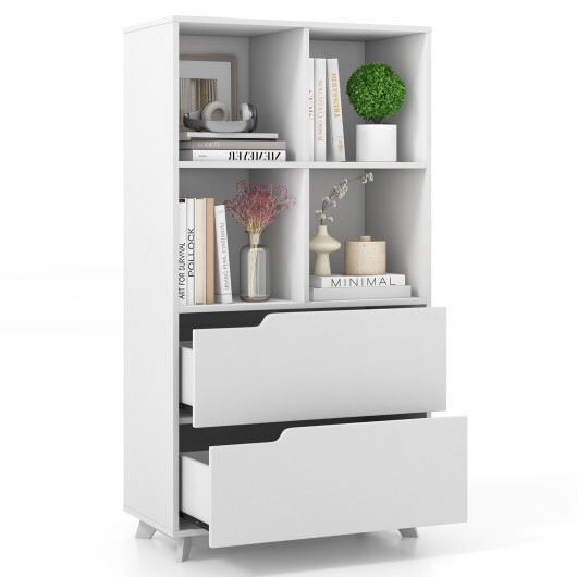 4-Tier Open Bookcase with 2 Drawers and 4 Storage Cubes-White - Color: White - Image 4