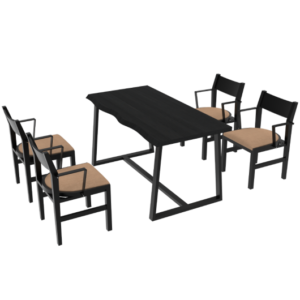 4-Person Dining Table Set with Chairs and Bench-Irregular Design-Black-Brown-4 - Color: Irregular Design-Black-Brown-4