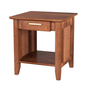Rattan Nightstand End Table with Drawer and Storage Shelf-Walnut - Color: Walnut