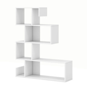 5-Tier S-Shaped Bookshelf Geometric Z-Shelf Bookcase with Open Cubes-White - Color: White