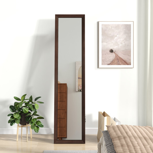 Full Length Mirror with Stand and Solid Wood Frame-14.5 x 14 x 61 inches - Color: Brown - Size: 14.5 x 14 x 61 inches - Image 2