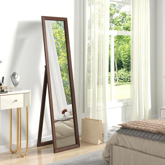 Full Length Mirror with Stand and Solid Wood Frame-14.5 x 14 x 61 inches - Color: Brown - Size: 14.5 x 14 x 61 inches - Image 3