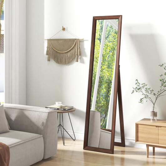 Full Length Mirror with Stand and Solid Wood Frame-14.5 x 14 x 61 inches - Color: Brown - Size: 14.5 x 14 x 61 inches - Image 5