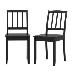 Wood Dining Chair Set of 2 with Rubber Wood Legs-Black - Color: Black