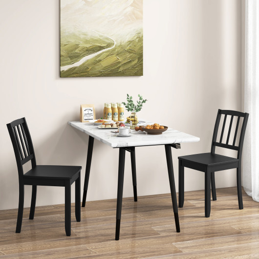Wood Dining Chair Set of 2 with Rubber Wood Legs-Black - Color: Black - Image 2