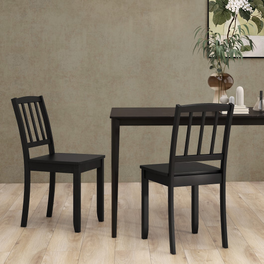Wood Dining Chair Set of 2 with Rubber Wood Legs-Black - Color: Black - Image 3