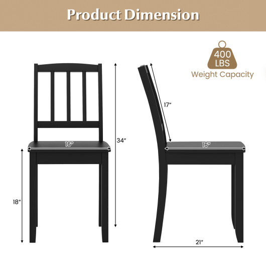 Wood Dining Chair Set of 2 with Rubber Wood Legs-Black - Color: Black - Image 4
