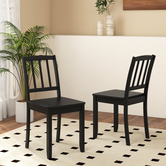Wood Dining Chair Set of 2 with Rubber Wood Legs-Black - Color: Black - Image 5