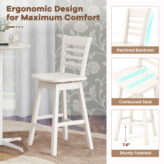 Counter Height Barstools Set of 2 with Footrest for Kitchen Island Bar-Cream White - Color: Cream White - Image 5