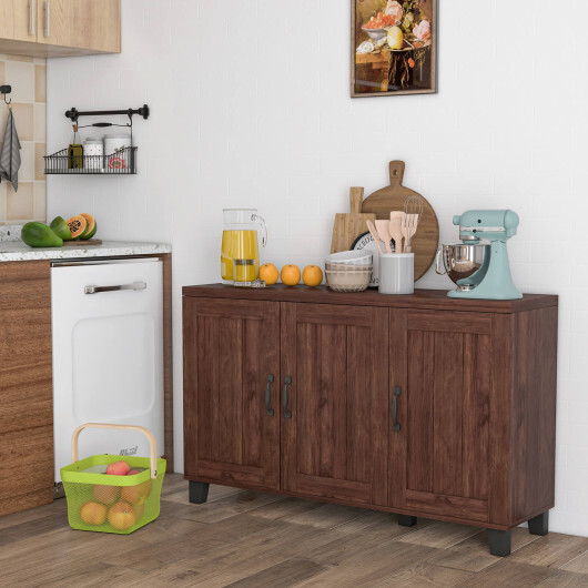 3-Door Buffet Sideboard with Adjustable Shelves and Anti-Tipping Kits-Brown - Color: Brown - Image 2