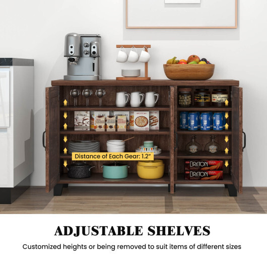 3-Door Buffet Sideboard with Adjustable Shelves and Anti-Tipping Kits-Brown - Color: Brown - Image 3