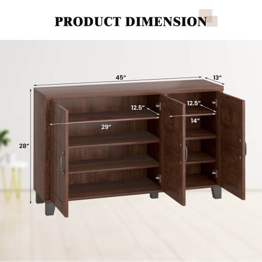 3-Door Buffet Sideboard with Adjustable Shelves and Anti-Tipping Kits-Brown - Color: Brown - Image 4