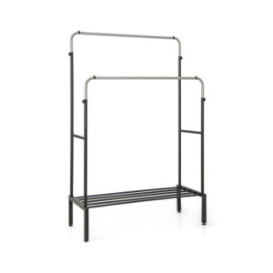 Double Rod Clothes Garment Rack with Adjustable Heights-Silver - Color: Silver