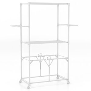 68.5 Inches Foldable Aluminum Laundry Rack with Hanging Rods and Drying Shelves-White - Color: White