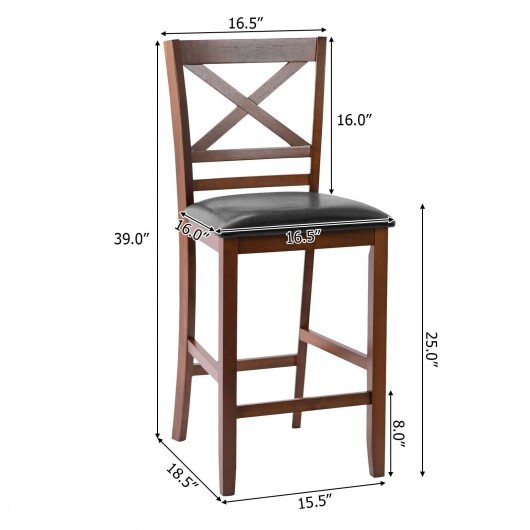 Set of 2 Bar Stools 25 Inch Counter Height Chairs with PU Leather Seat - Color: Walnut - Image 4