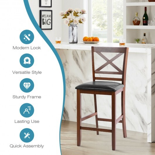 Set of 2 Bar Stools 25 Inch Counter Height Chairs with PU Leather Seat - Color: Walnut - Image 5